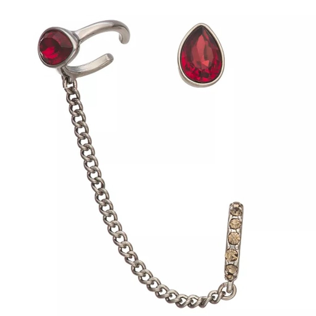 Vera Wang Rocker Chic Gunmetal Garnet RedGray Crystal Mismatch EarringsNew 16$